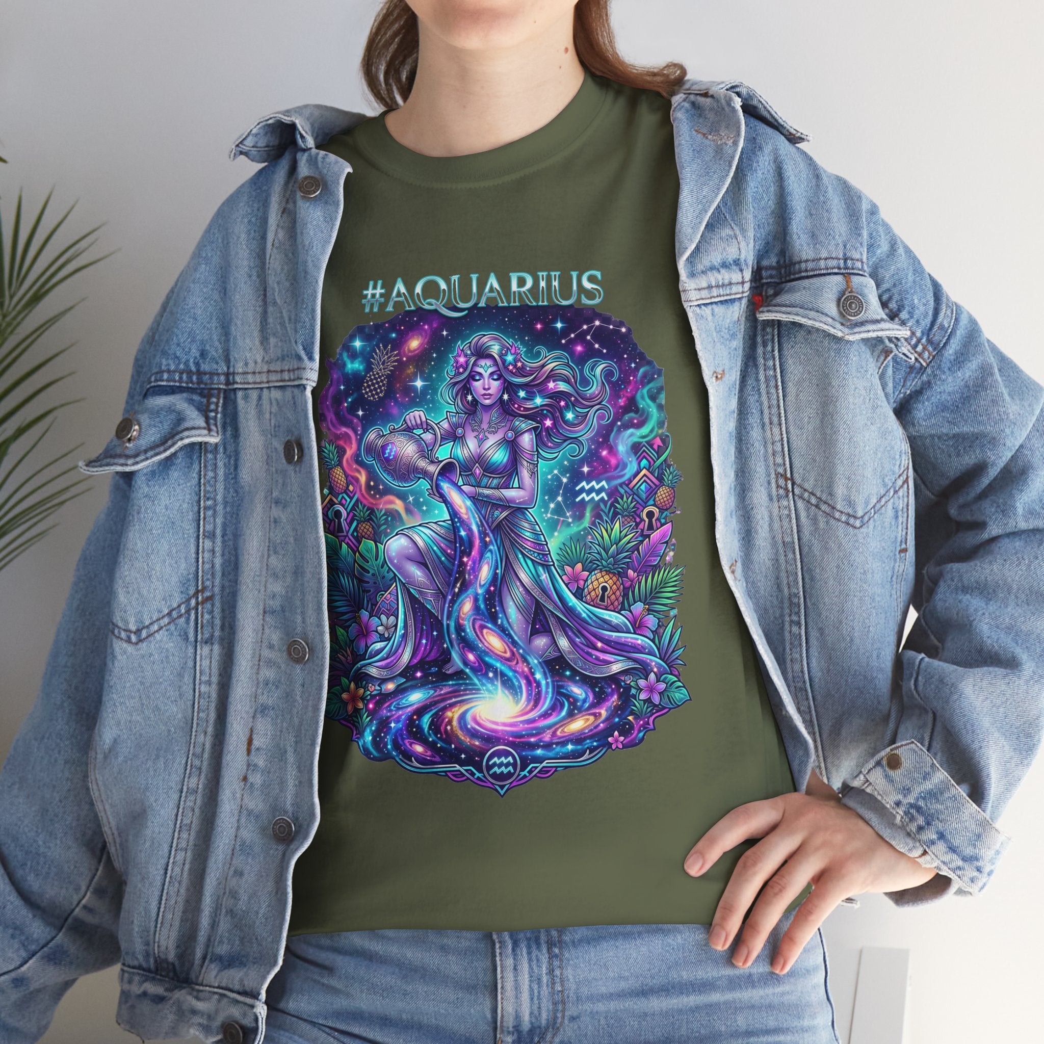#AQUARIUS Unisex T-Shirt | Soft Lightweight 100% Combed Ring-Spun Cotton Tee with Cosmic Art Print
