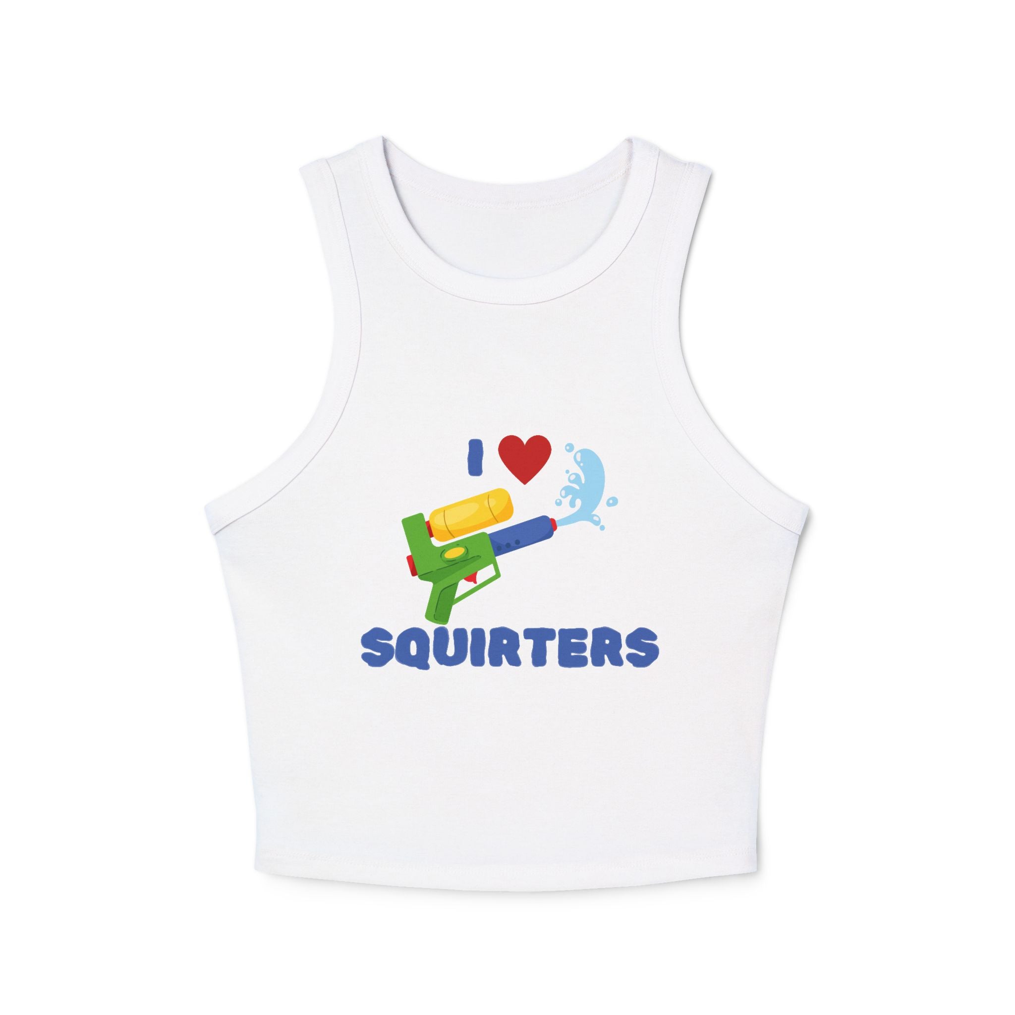 I Love Squirt Guns Women's Racer Tank Top, Summer Crop Top, Funny Water Gun Shirt, Beach Wear, Gift for Water Party