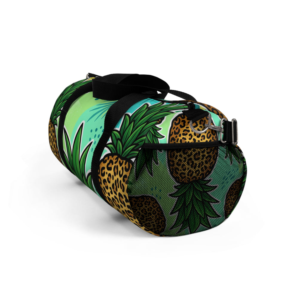 Tropical Pineapple Duffel Bag | Leopard Print Palm Travel Gym Bag with Mesh Pocket & Adjustable Strap