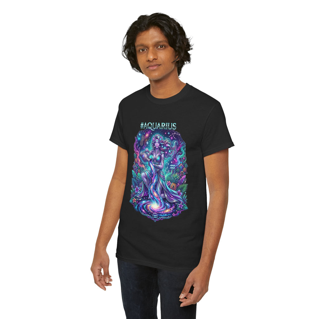 #AQUARIUS Unisex T-Shirt | Soft Lightweight 100% Combed Ring-Spun Cotton Tee with Cosmic Art Print