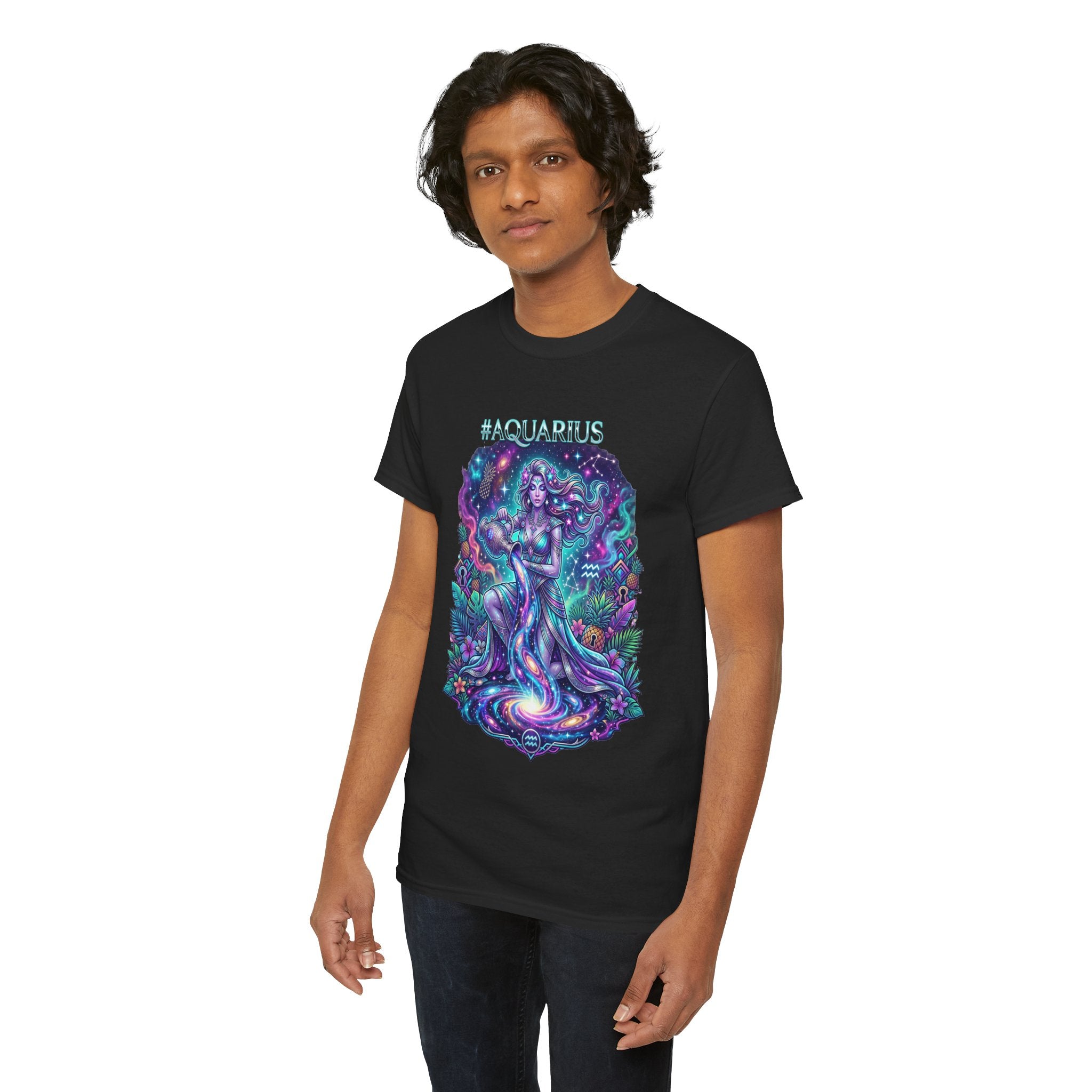 #AQUARIUS Unisex T-Shirt | Soft Lightweight 100% Combed Ring-Spun Cotton Tee with Cosmic Art Print