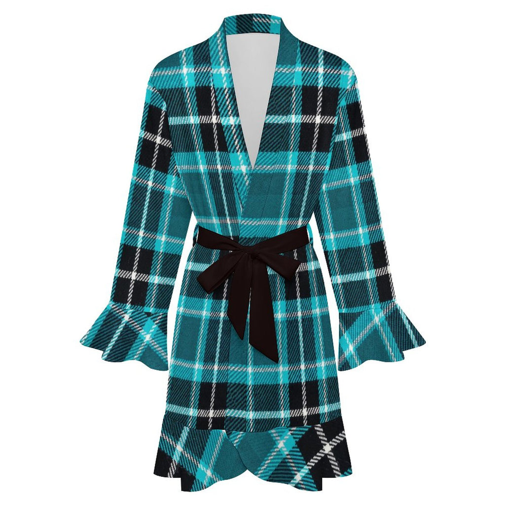 120gsm Women's Ruffle Long Sleeve Robe(All-Over Printing)