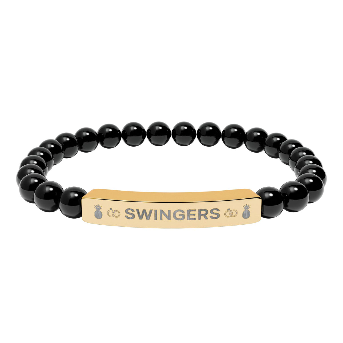 Swingers Engraved Natural Stone Stretch Bracelet | Hypoallergenic 316L Steel Jewelry