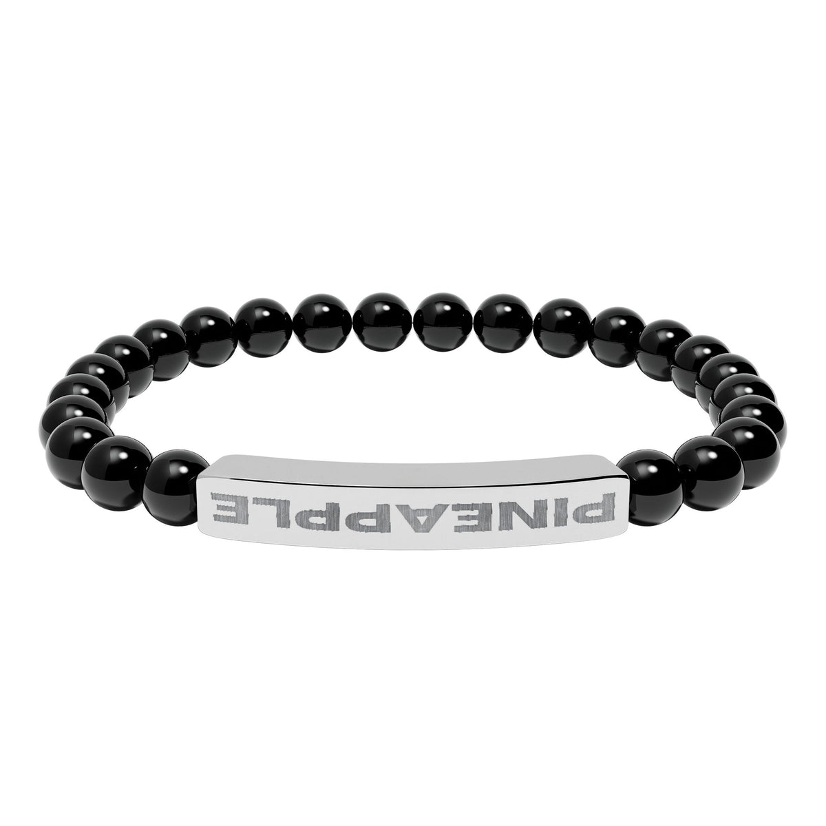 Upside Down Pineapple Natural Stone Stretch Bar Bracelet | Engraved Lifestyle Jewelry