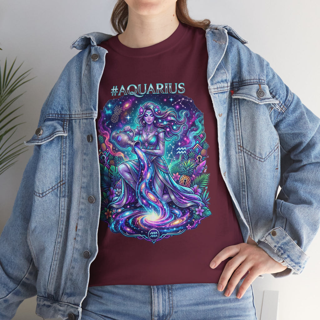 #AQUARIUS Unisex T-Shirt | Soft Lightweight 100% Combed Ring-Spun Cotton Tee with Cosmic Art Print