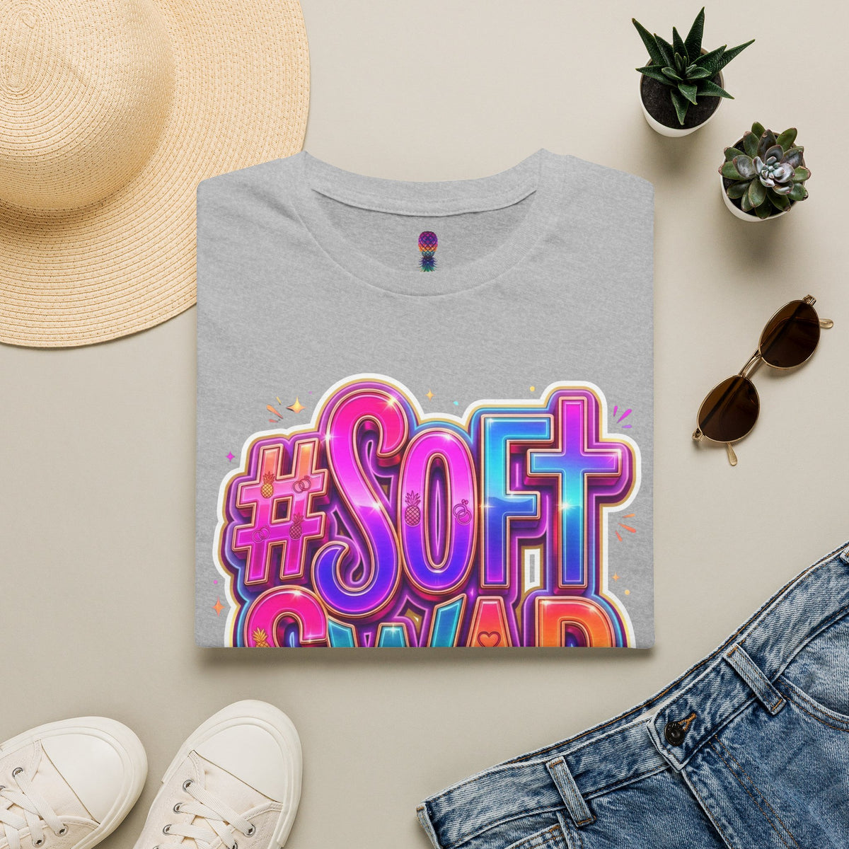 #Soft Swap Graphic T-Shirt | Colorful Y2K Cotton Tee