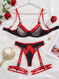 Sexy Mesh Splicing Bow Sexy Underwear Three Piece Set for Women
