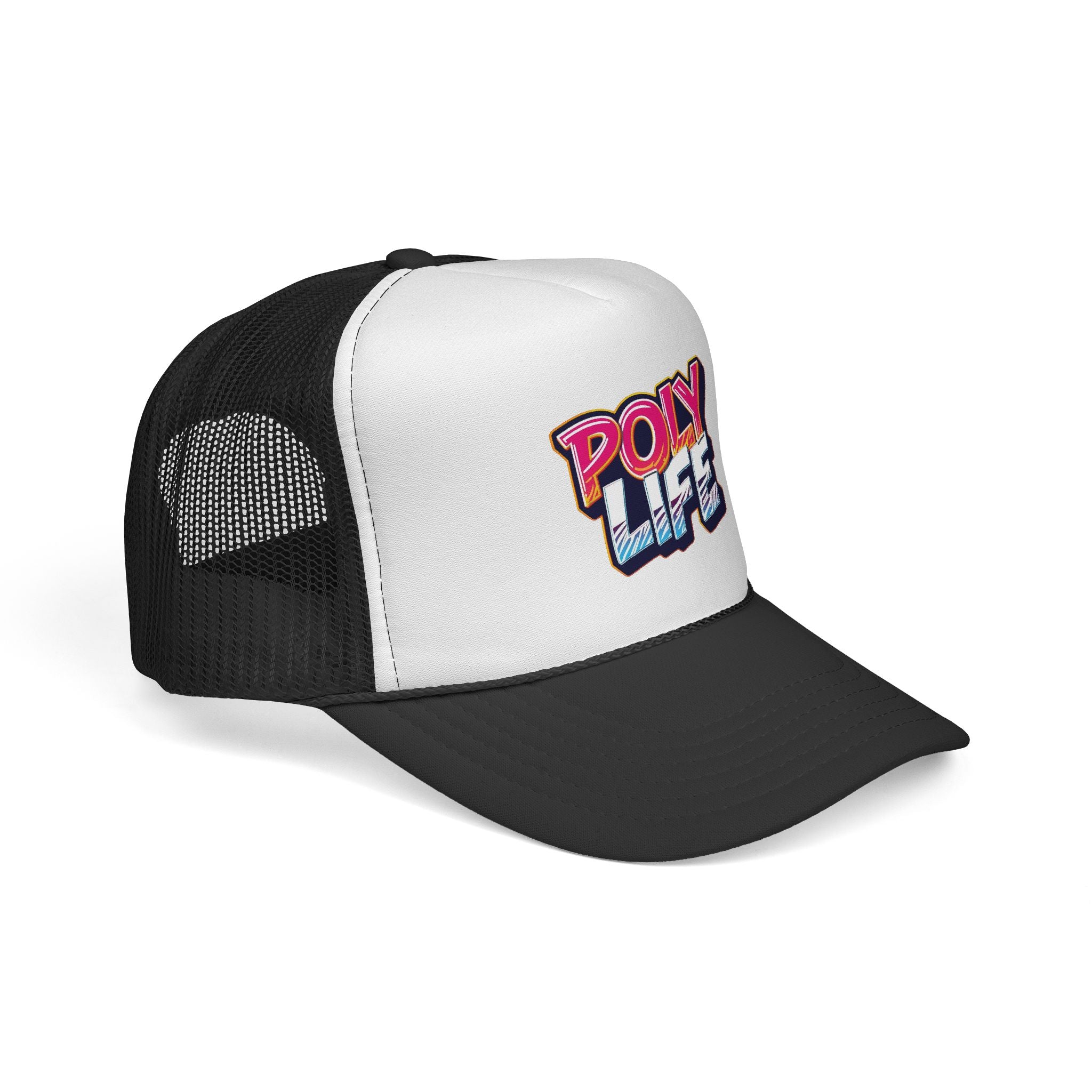 Poly Life Trucker Cap — Retro Surf Logo Mesh Hat