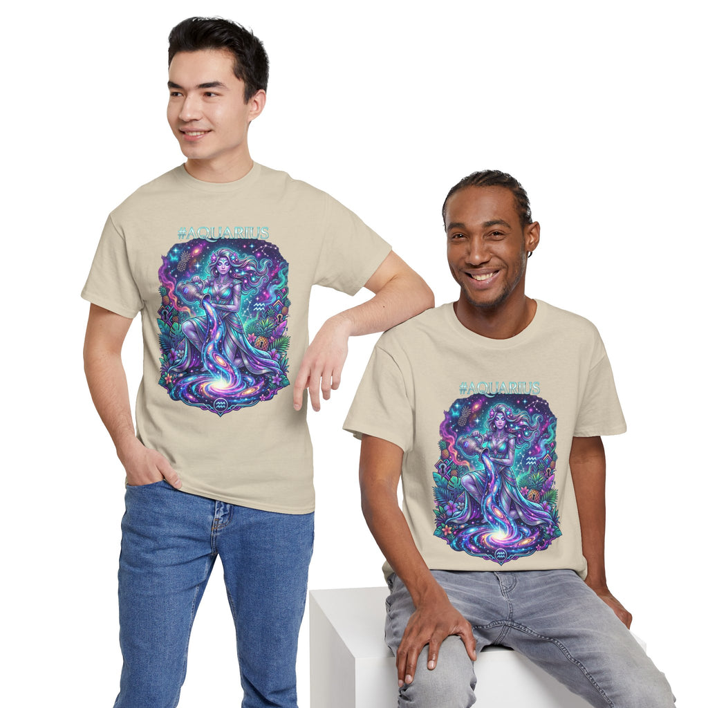 #AQUARIUS Unisex T-Shirt | Soft Lightweight 100% Combed Ring-Spun Cotton Tee with Cosmic Art Print