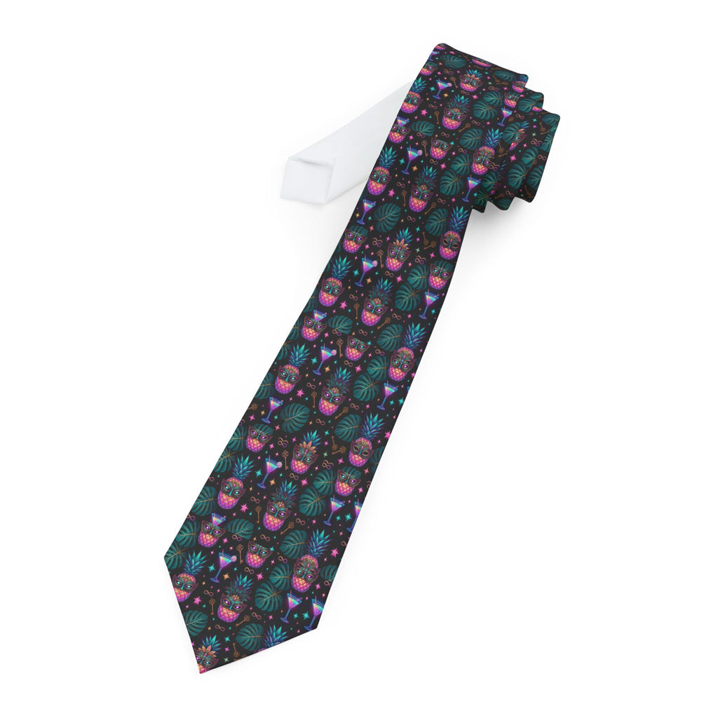 Slim Teal Satin Necktie | Geometric Magenta & Aqua Tie