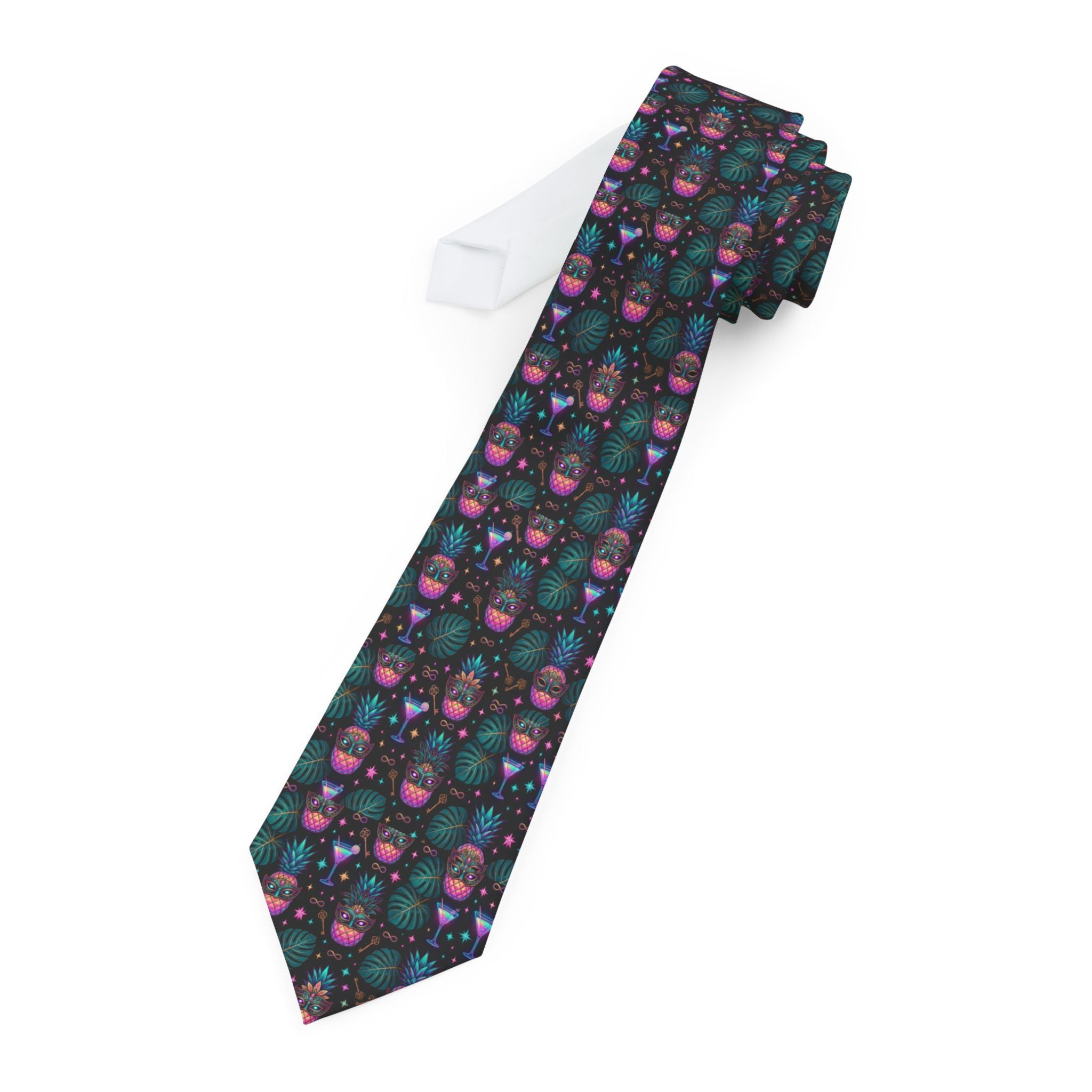 Slim Teal Satin Necktie | Geometric Magenta & Aqua Tie