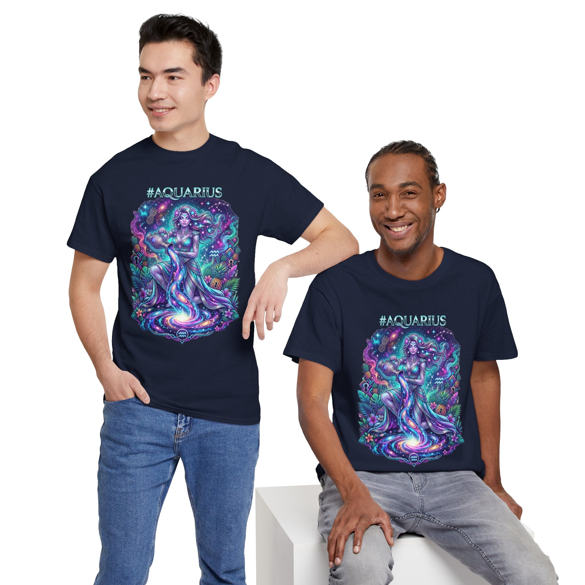 #AQUARIUS Unisex T-Shirt | Soft Lightweight 100% Combed Ring-Spun Cotton Tee with Cosmic Art Print
