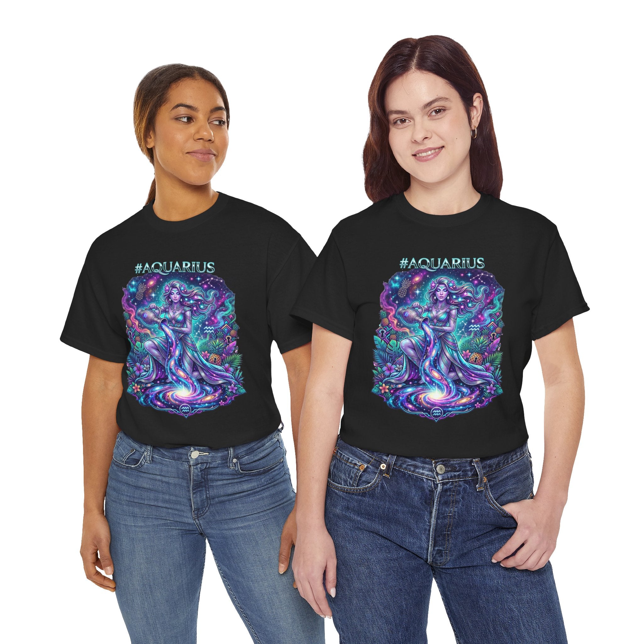 #AQUARIUS Unisex T-Shirt | Soft Lightweight 100% Combed Ring-Spun Cotton Tee with Cosmic Art Print