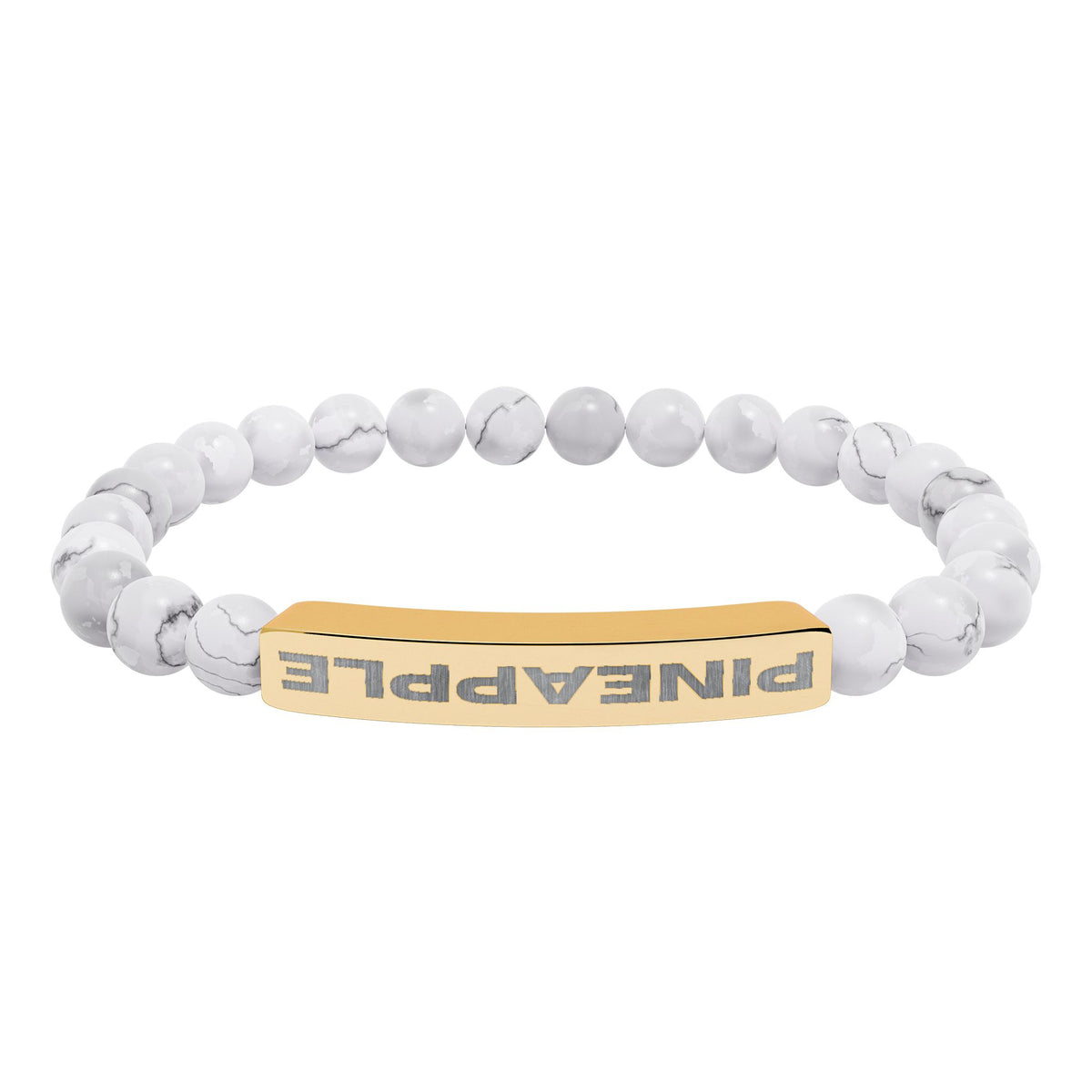 Upside Down Pineapple Natural Stone Stretch Bar Bracelet | Engraved Lifestyle Jewelry