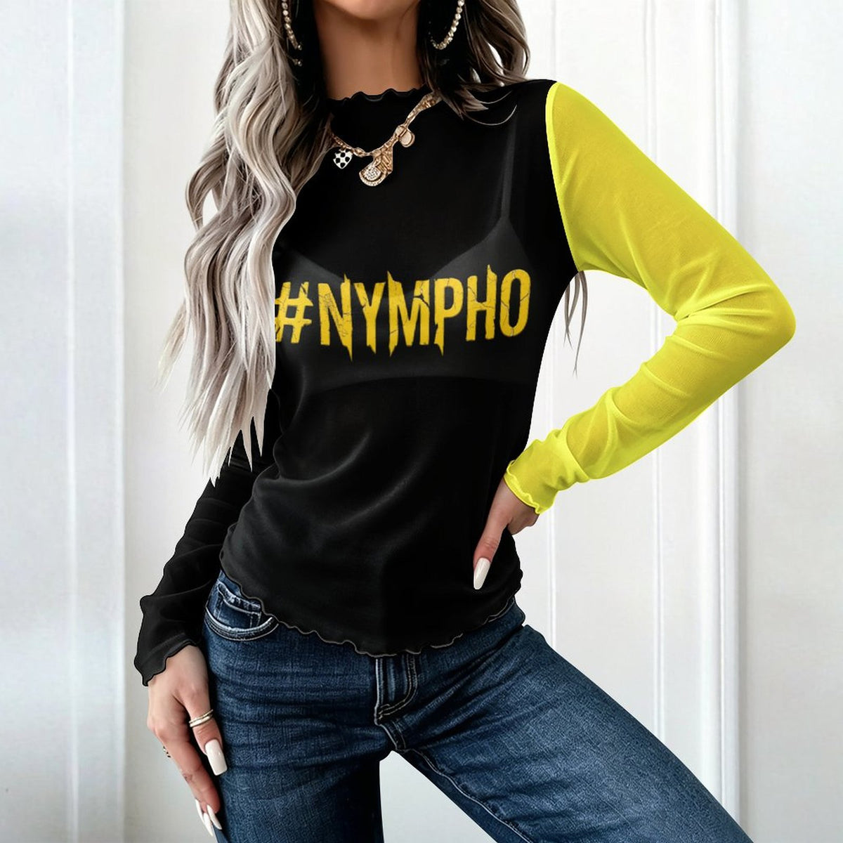 #NYMPHO High Neck Mesh Top For Women