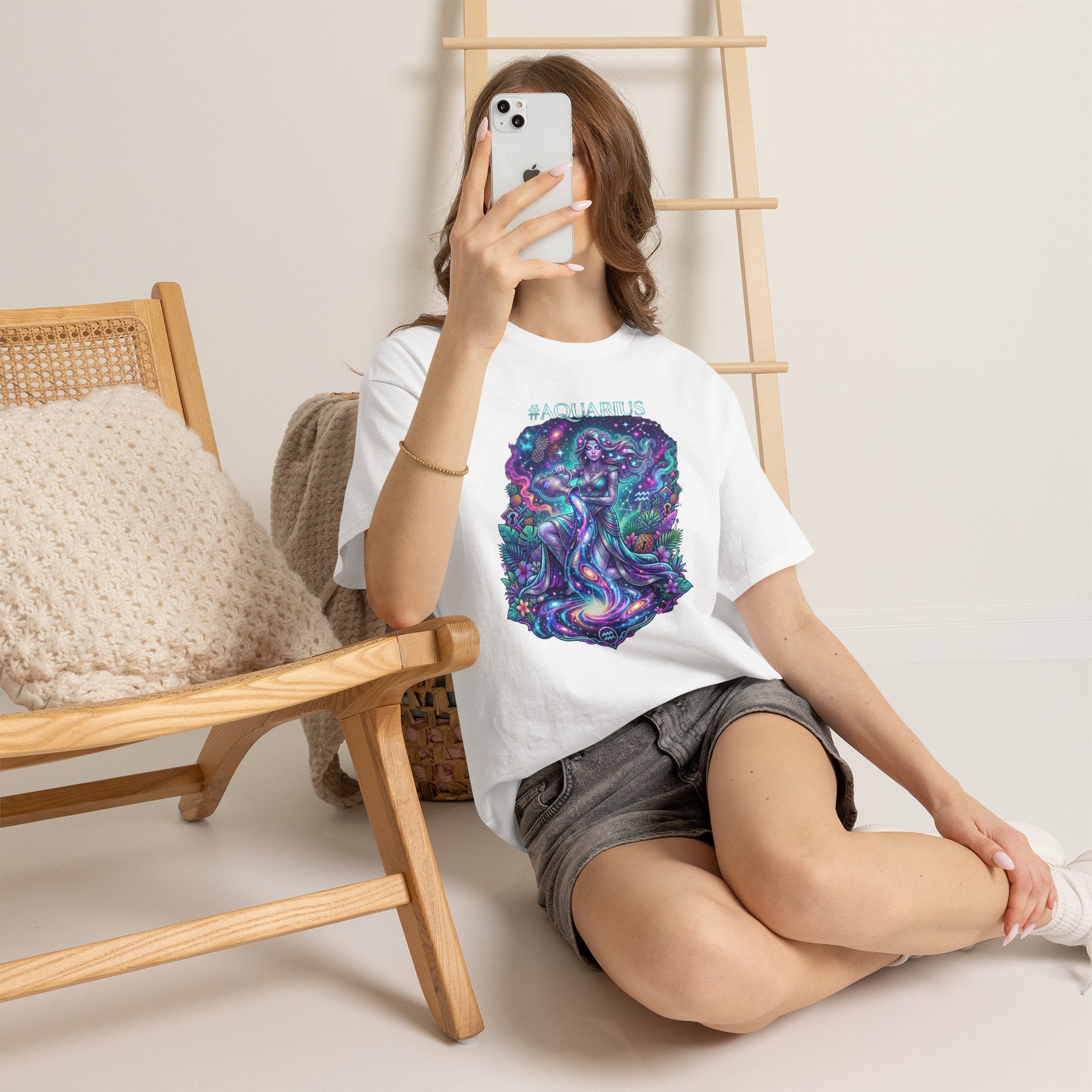 #AQUARIUS Unisex T-Shirt | Soft Lightweight 100% Combed Ring-Spun Cotton Tee with Cosmic Art Print