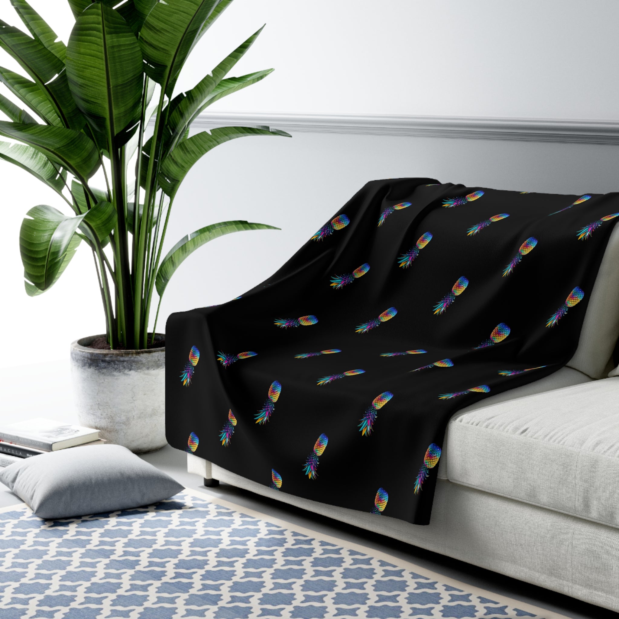 Colorful Pineapple Sherpa Fleece Blanket