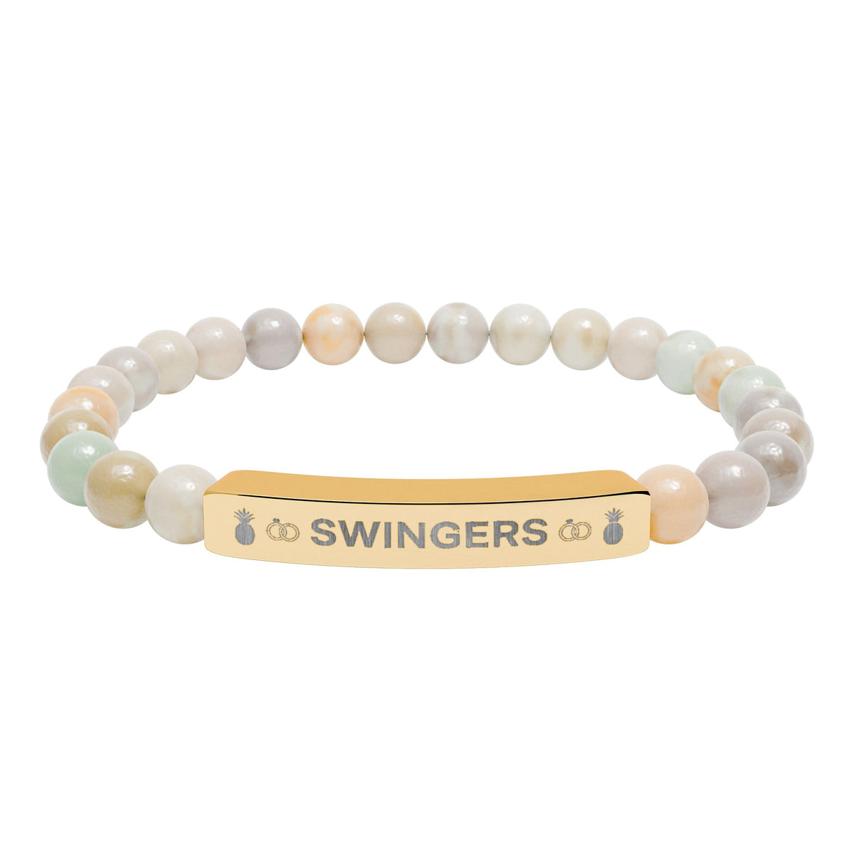Swingers Engraved Natural Stone Stretch Bracelet | Hypoallergenic 316L Steel Jewelry