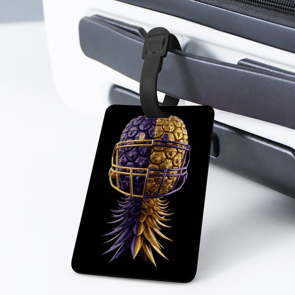 Football Inspired Purple & Gold Luggage Tag with Black Hanging Loop