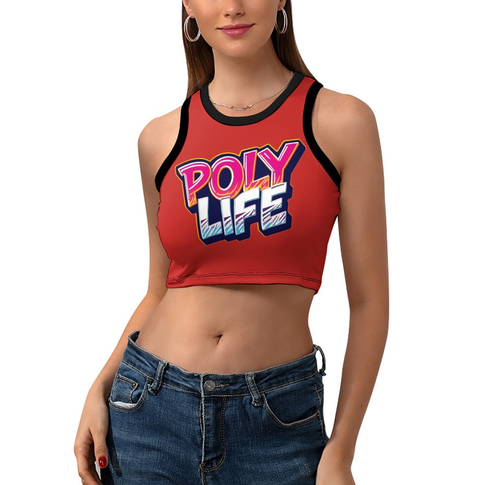 Poly Life Women's Cropped Slim Racer Tank Top – Lightweight Stretch Fit | Athletic & Casual Wear