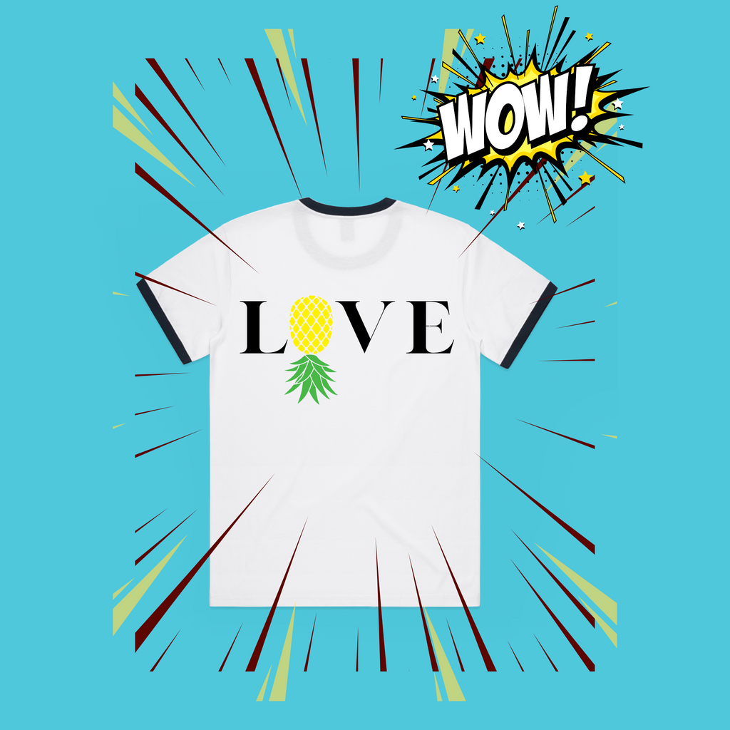 Men's Love Pineapple Ringer Tee - Stylish and Fun Summer Shirt