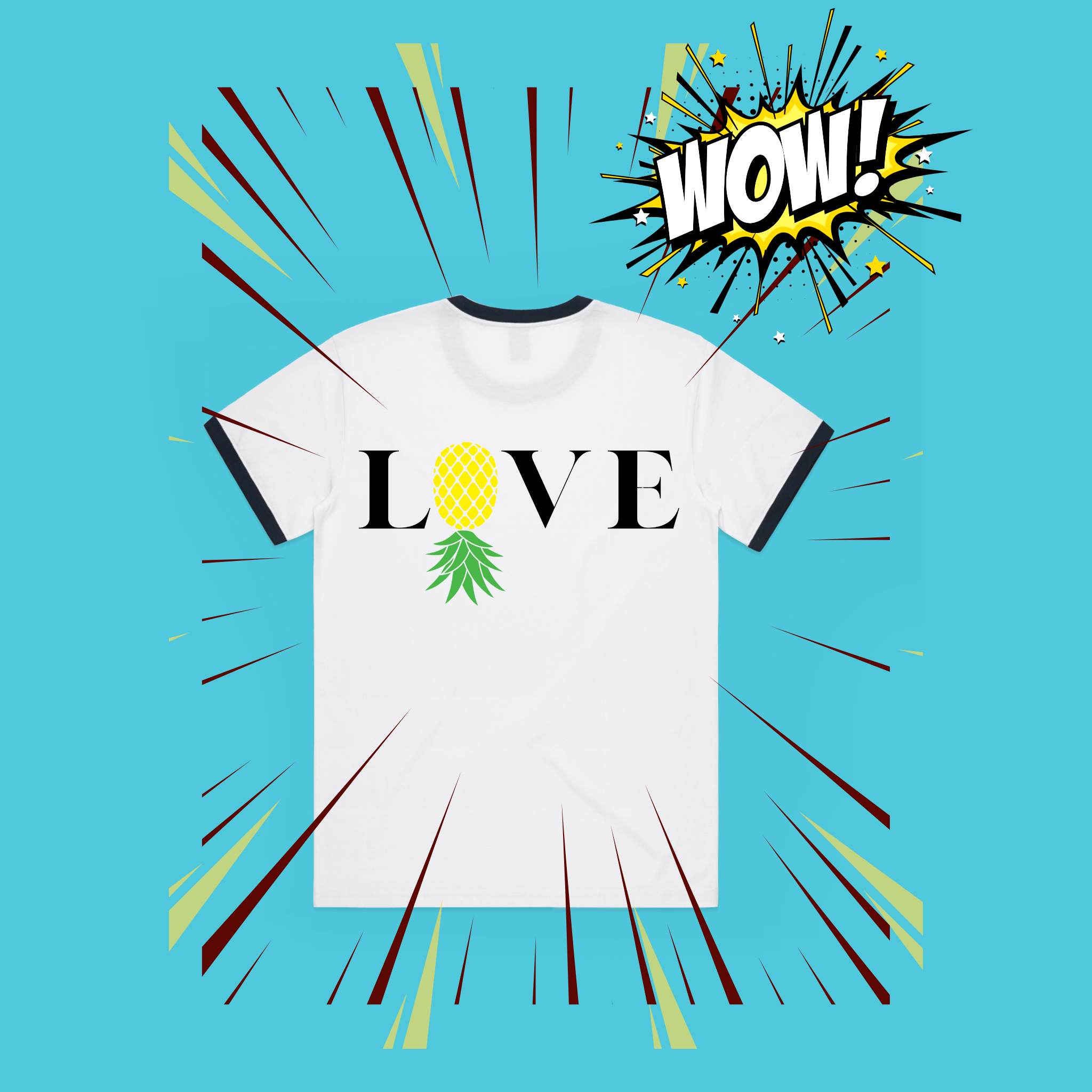 Men's Love Pineapple Ringer Tee - Stylish and Fun Summer Shirt