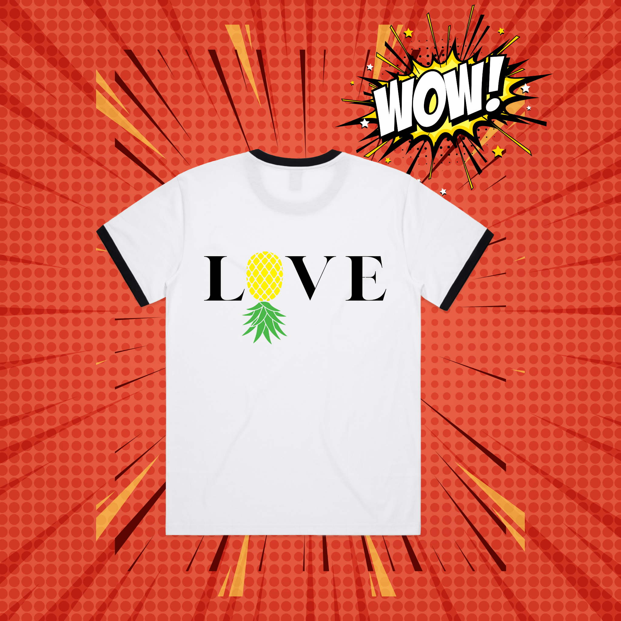 Men's Love Pineapple Ringer Tee - Stylish and Fun Summer Shirt