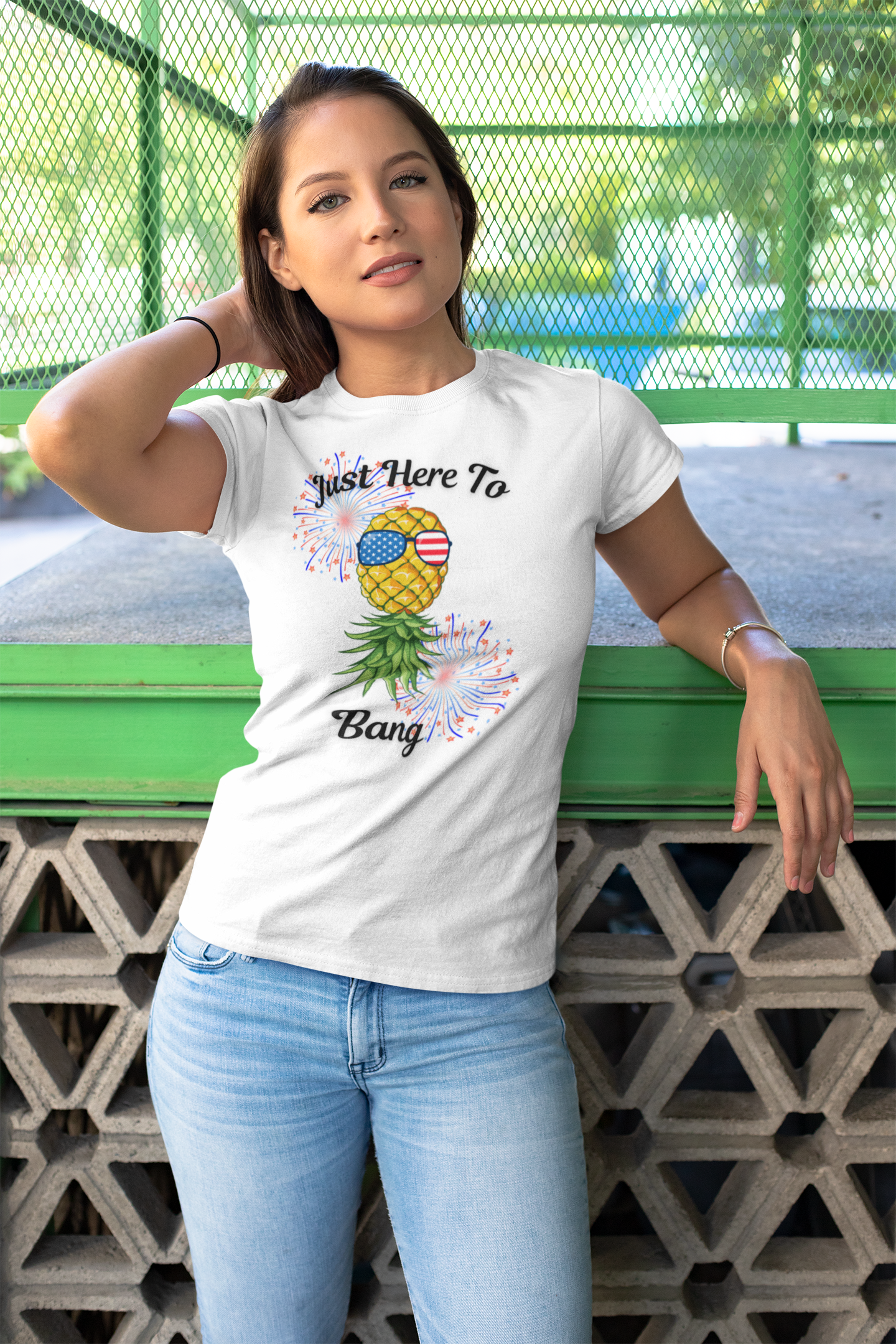 Just Here To Bang Pineapple Tee - Unisex Heavy Cotton T-Shirt for Summer Celebrations