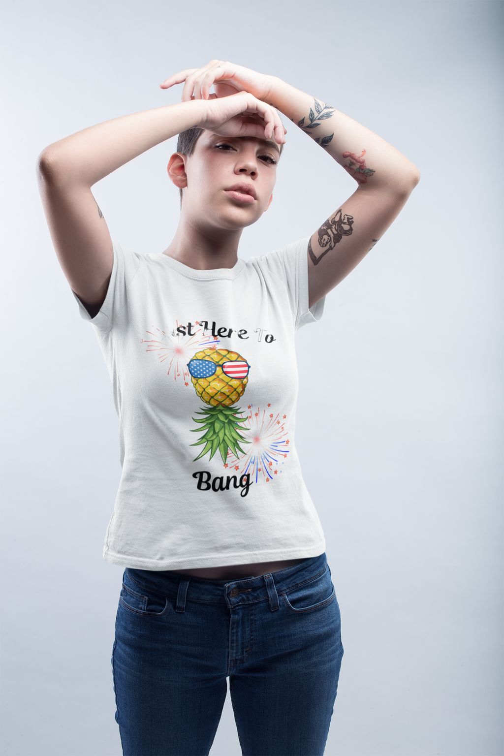 Just Here To Bang Pineapple Tee - Unisex Heavy Cotton T-Shirt for Summer Celebrations