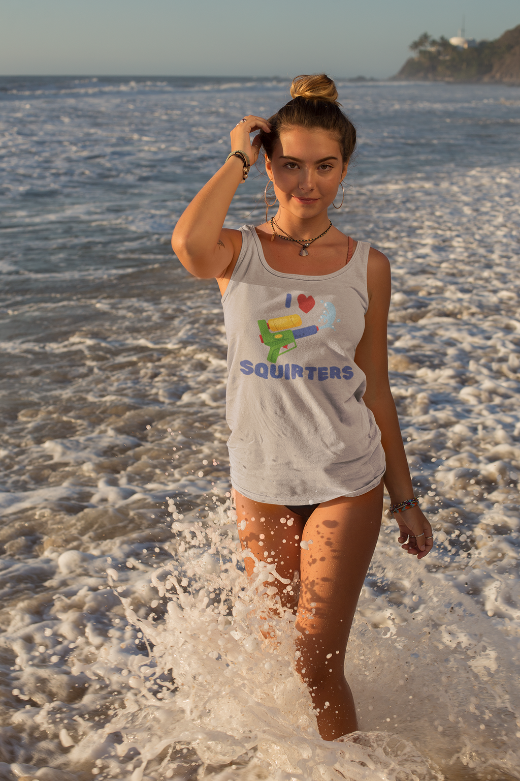 I Love Squirt Guns Women's Racer Tank Top, Summer Crop Top, Funny Water Gun Shirt, Beach Wear, Gift for Water Party