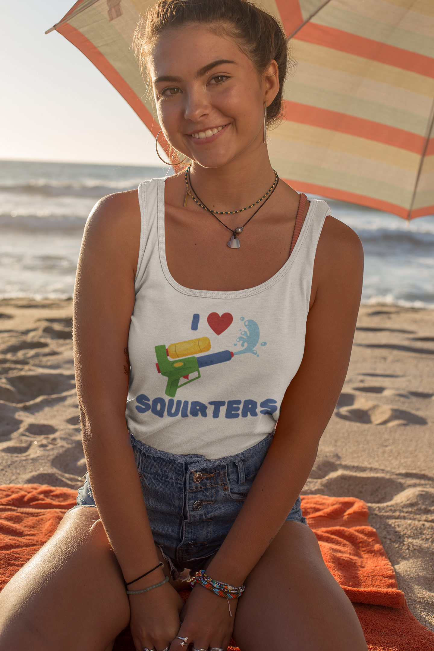 I Love Squirt Guns Women's Racer Tank Top, Summer Crop Top, Funny Water Gun Shirt, Beach Wear, Gift for Water Party