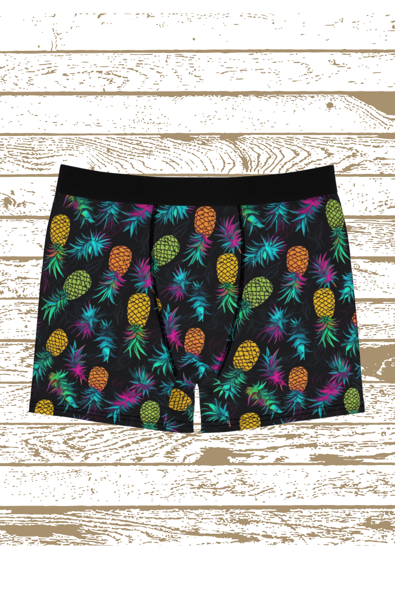 Neon Pineapple Boxer Briefs — All-Over Print Vibrant Tropical Underwear