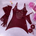Sexy Mesh Backless Transparent Bondage Rope with Gloves Three-Piece Set for Women