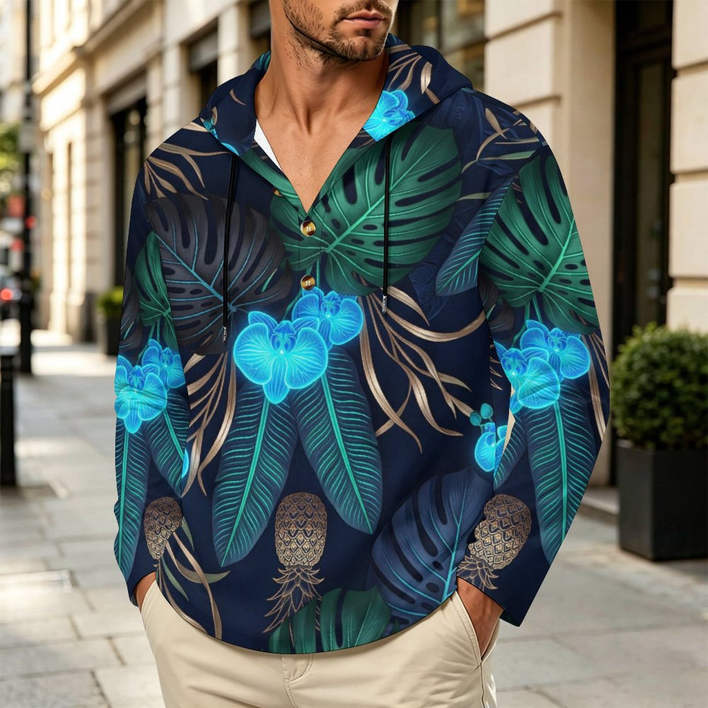 200gsm Men's Button Hooded Sweatshirt(All-Over Printing)