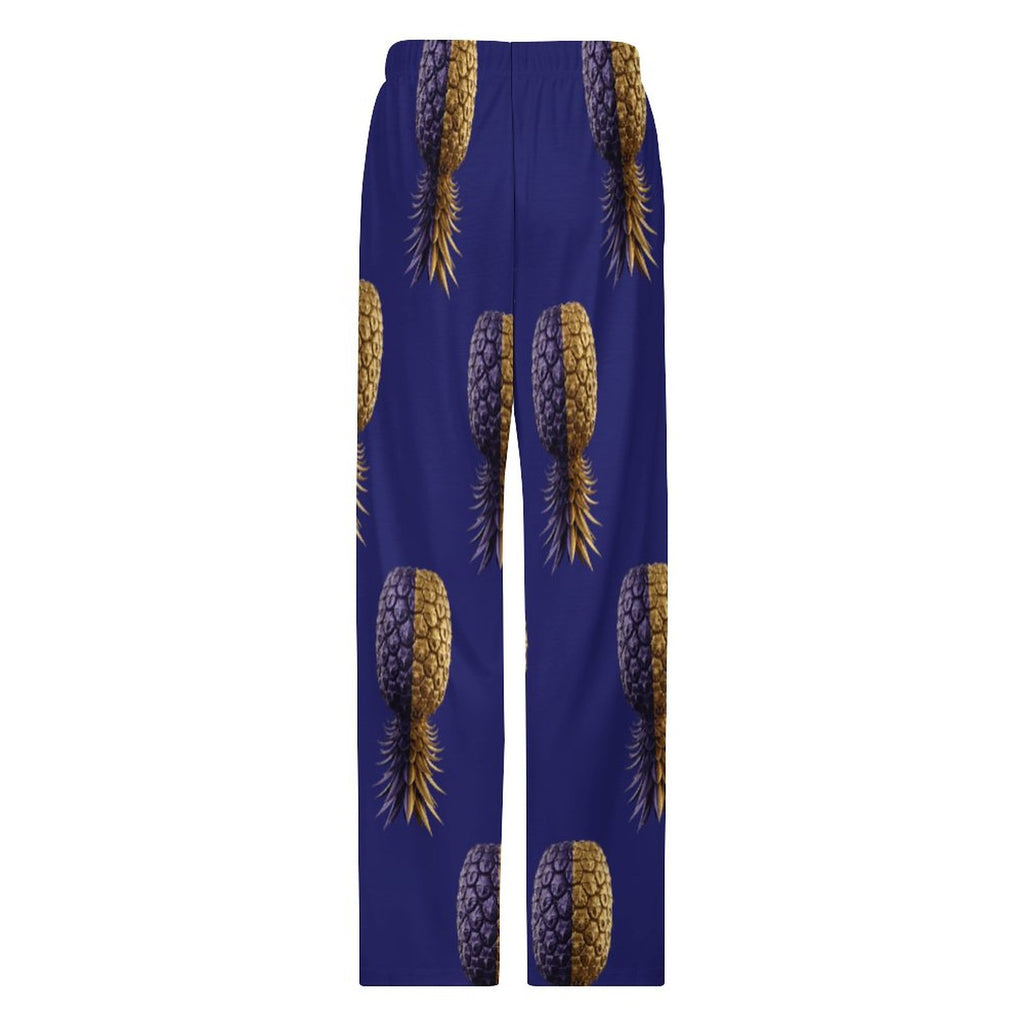 Football Purple & Gold Pineapple Cotton Loose Loungewear Pants for Men