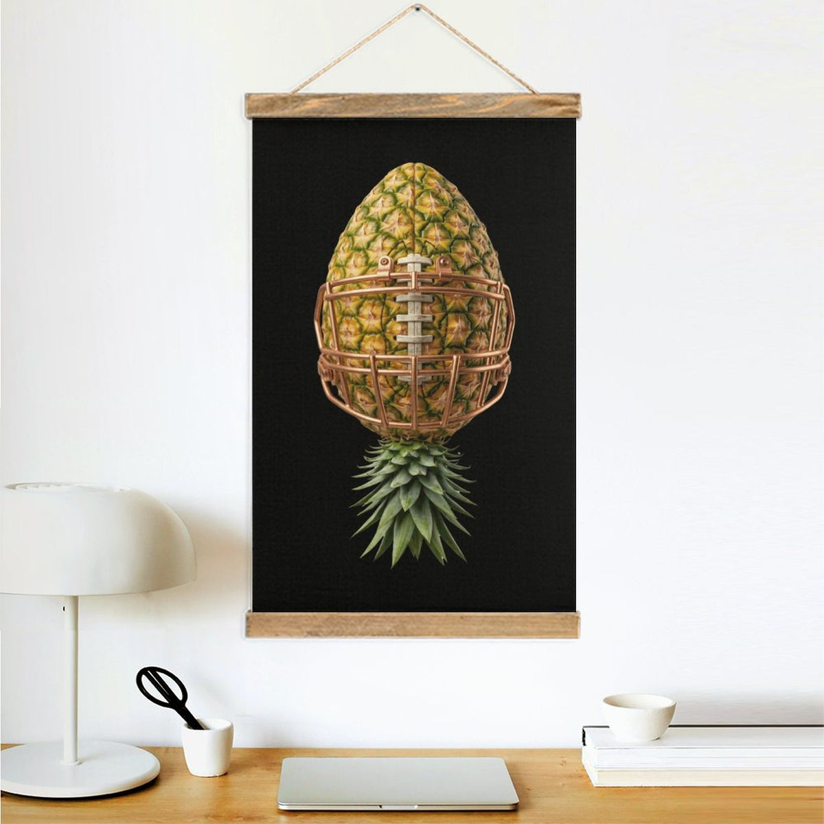 Pineapple Football Framed Flax Painting Wall Decor