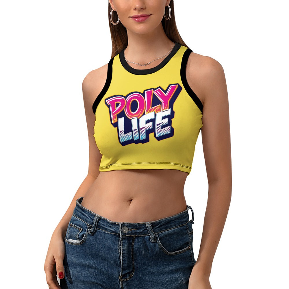 Poly Life Women's Cropped Slim Racer Tank Top – Lightweight Stretch Fit | Athletic & Casual Wear