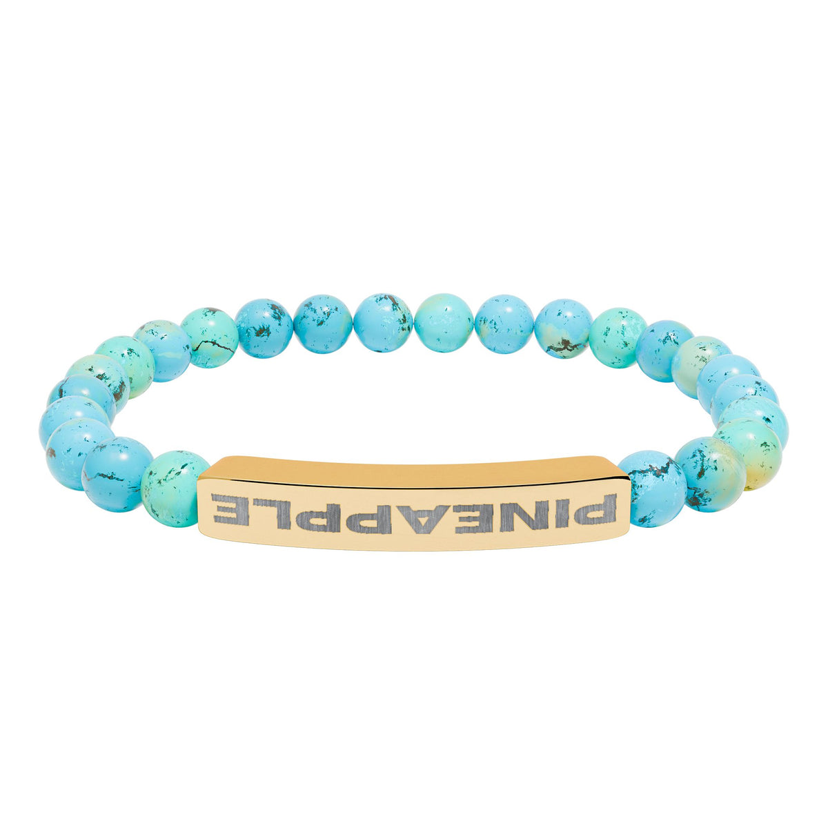 Upside Down Pineapple Natural Stone Stretch Bar Bracelet | Engraved Lifestyle Jewelry
