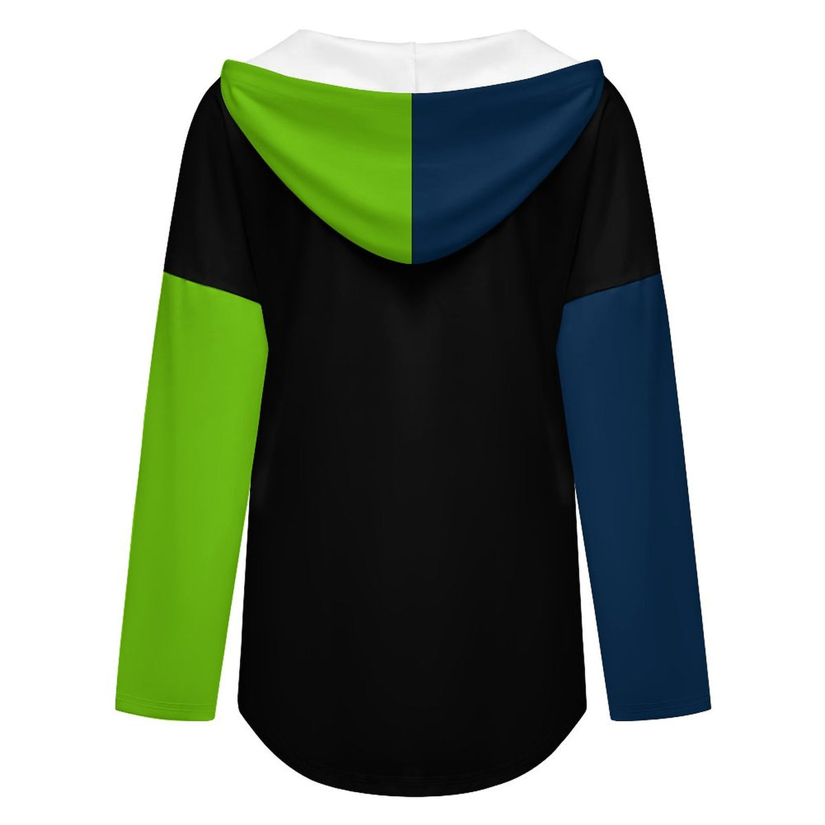 Neon Green & Navy Women's V Neck Long Sleeve Hoodie