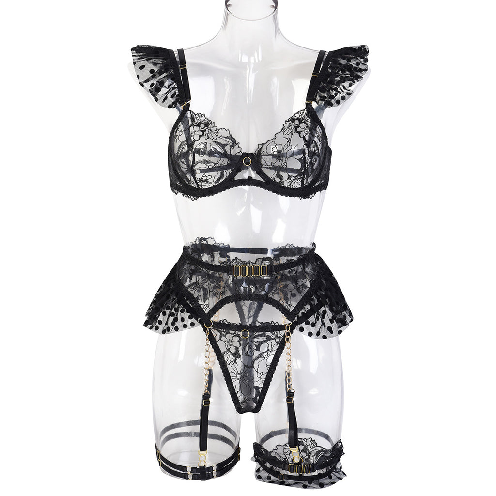 High-Quality Complex Craftsmanship Metal Chain Lace Embroidery Eyelash Underwear 7-Piece Set Detachable