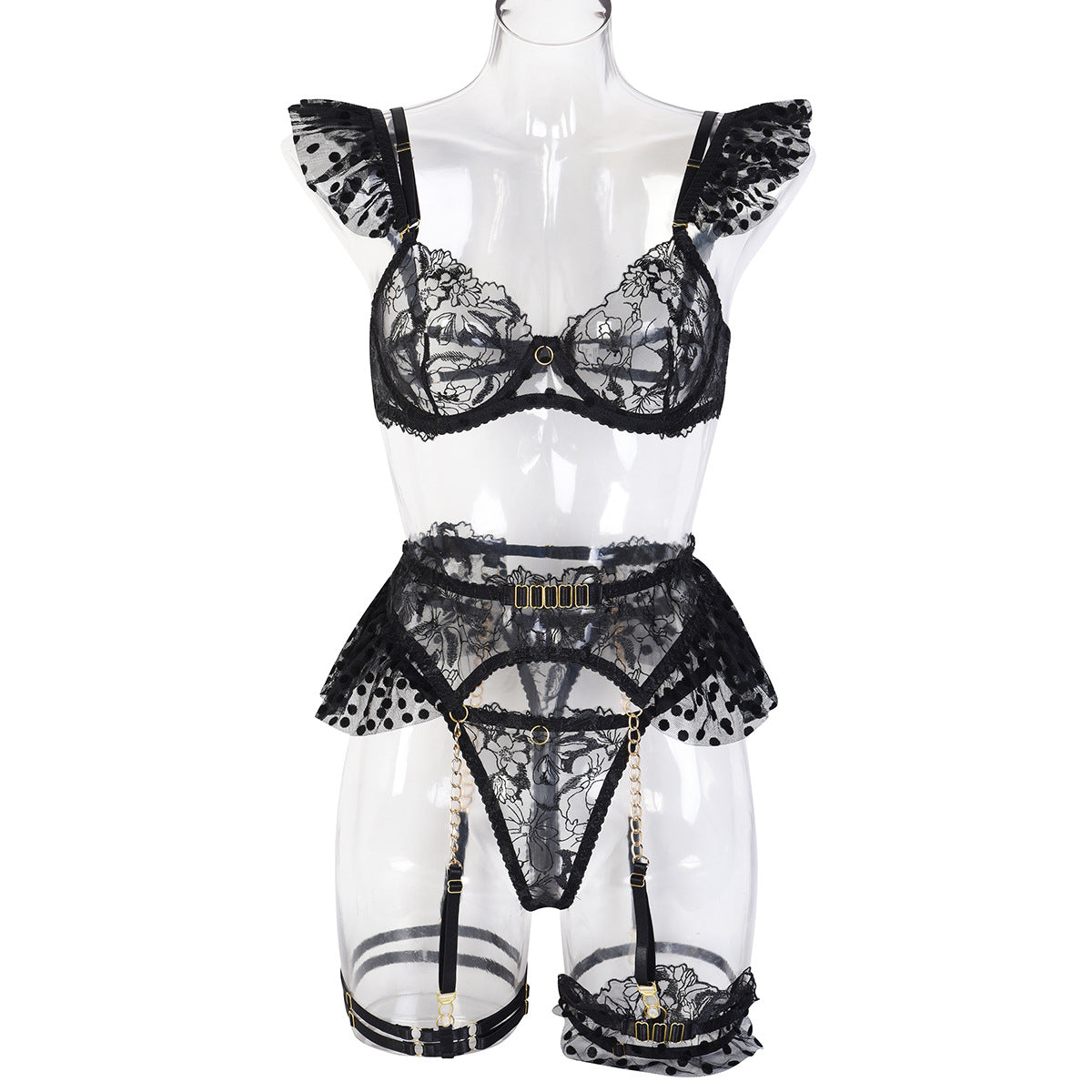 High-Quality Complex Craftsmanship Metal Chain Lace Embroidery Eyelash Underwear 7-Piece Set Detachable