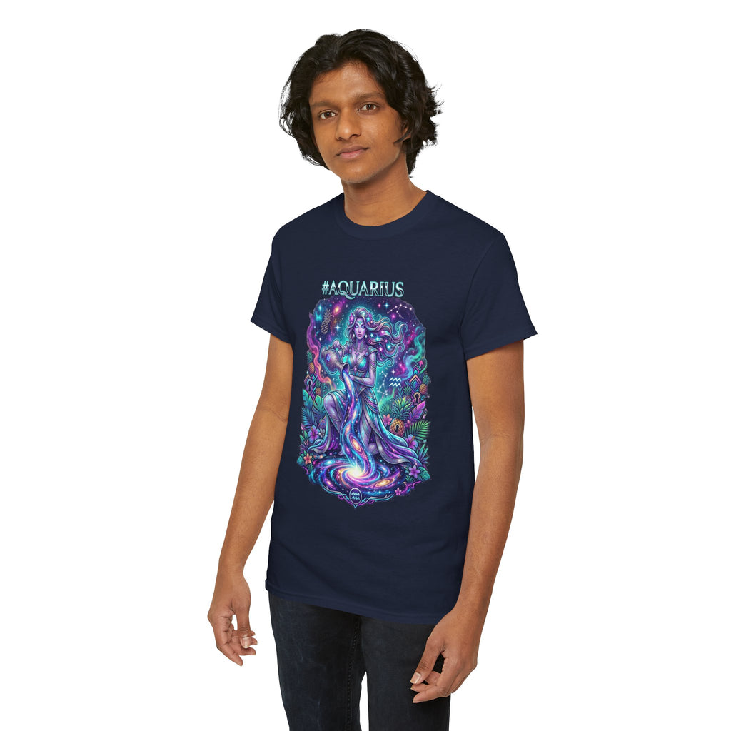 #AQUARIUS Unisex T-Shirt | Soft Lightweight 100% Combed Ring-Spun Cotton Tee with Cosmic Art Print