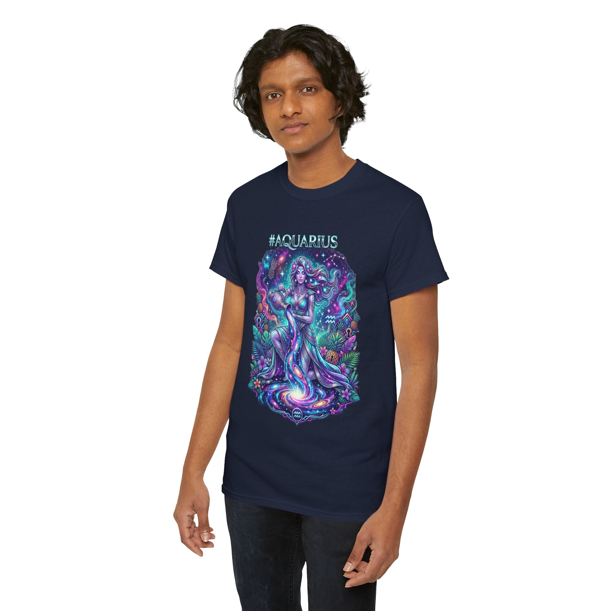 #AQUARIUS Unisex T-Shirt | Soft Lightweight 100% Combed Ring-Spun Cotton Tee with Cosmic Art Print