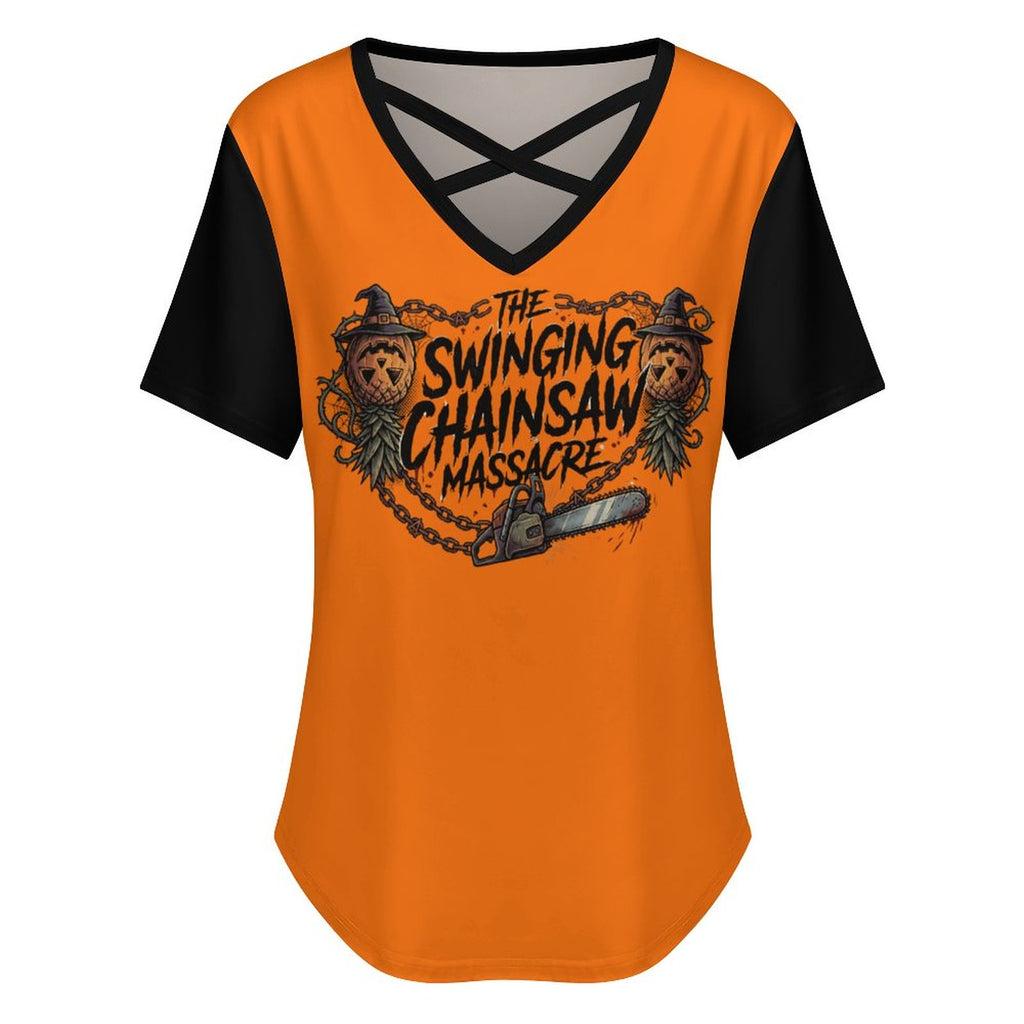 The Swinging Chainsaw Massacre Women's V Neck Short Sleeve T-Shirt