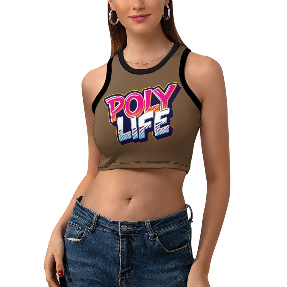 Poly Life Women's Cropped Slim Racer Tank Top – Lightweight Stretch Fit | Athletic & Casual Wear