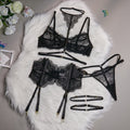 Cross-border Sexy Three-piece Set Hot Selling Lace Eyelash Fringe Boned Splicing with Neck Hanging Ankle Cuffs