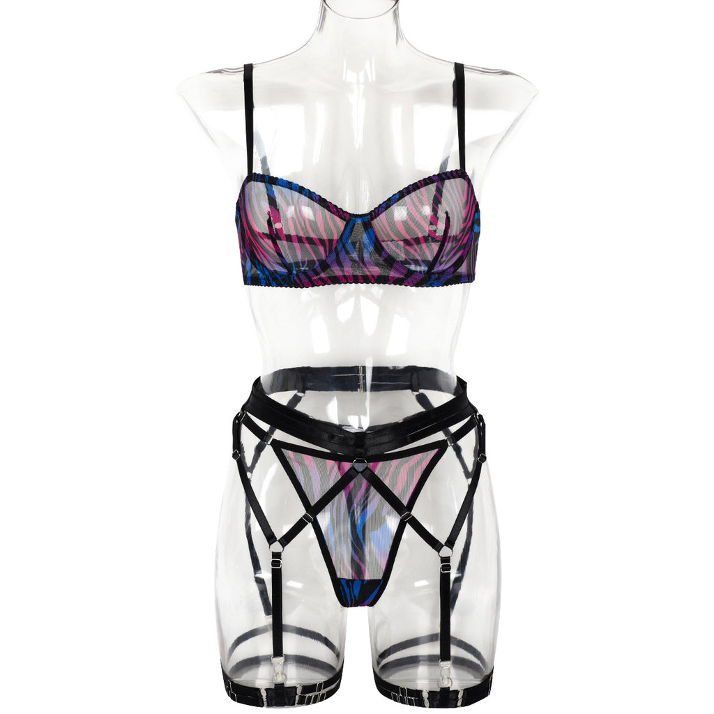 Cross-border Sexy Leopard Print Mesh Women's Lingerie Set