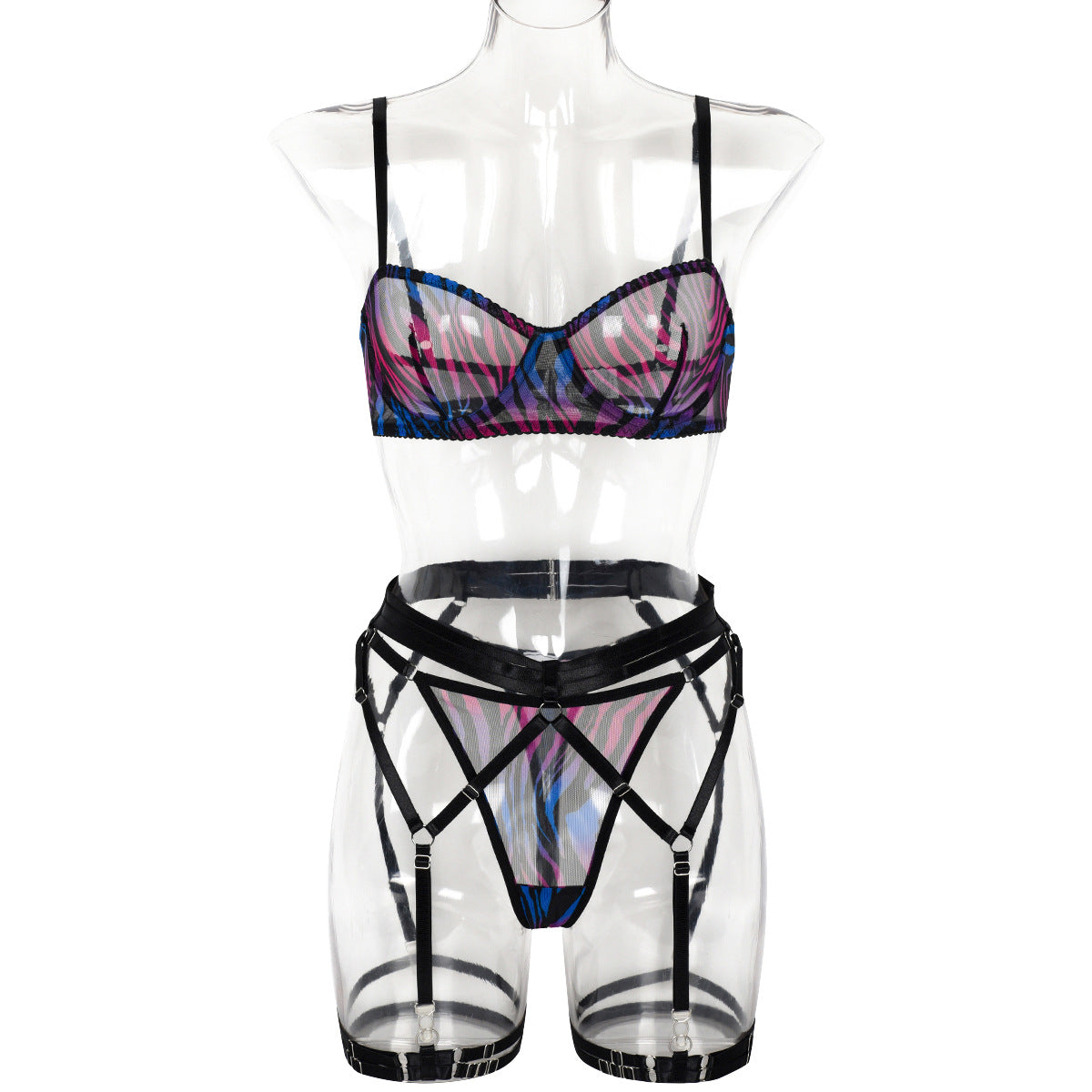 Cross-border Sexy Leopard Print Mesh Women's Lingerie Set
