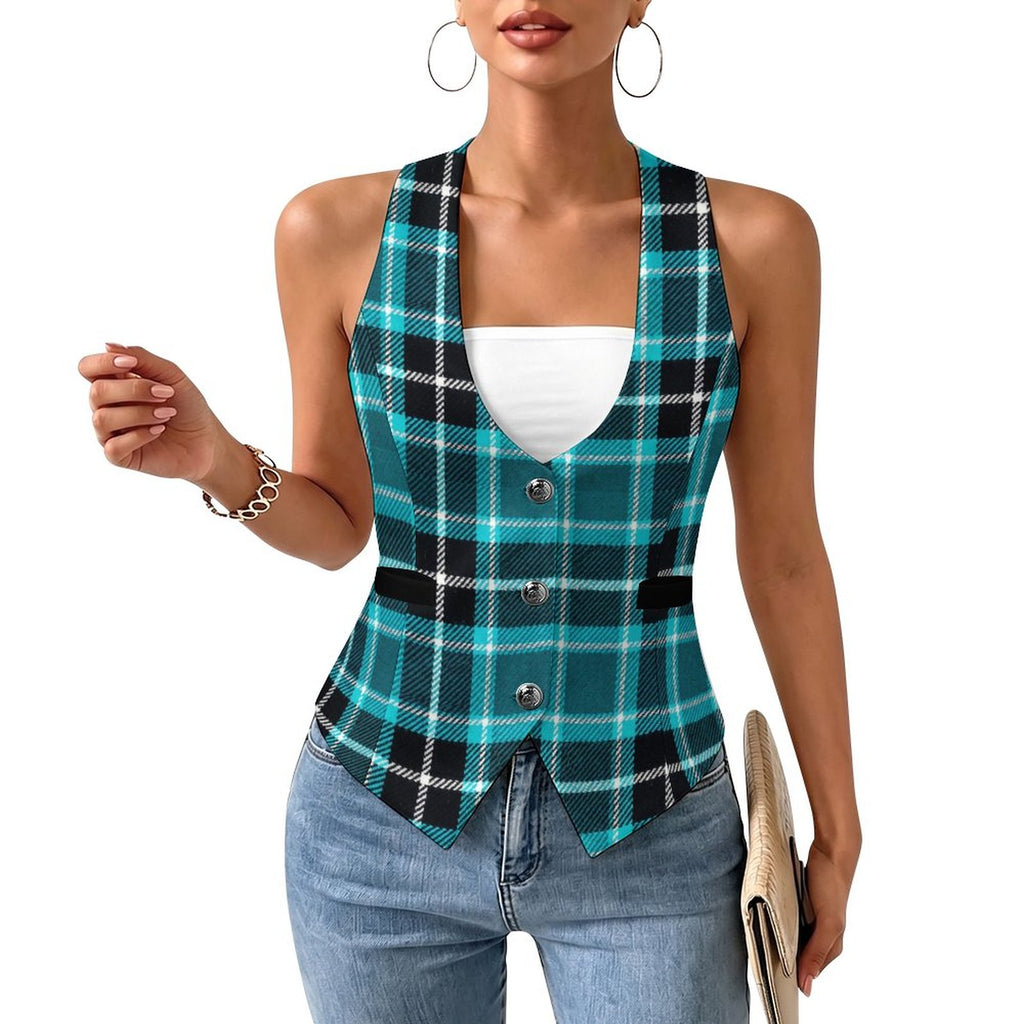 School Girl Inspired Women's Suit Vest by Taylor Lovet | Sexy Plaid Vest for Lifestyle Events, Cosplay & Fashion | PineappleXXclusive