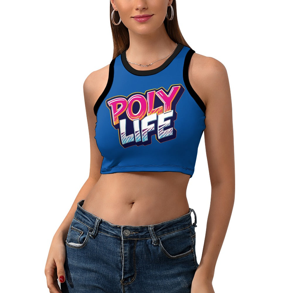 Poly Life Women's Cropped Slim Racer Tank Top – Lightweight Stretch Fit | Athletic & Casual Wear